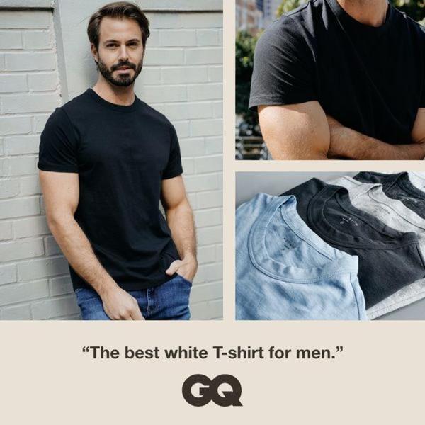 t-shirt, tee, crew neck shirt, basic tee, cotton shirt, short sleeve shirt, social proof, product launch, lifestyle, editorial, trustworthy, calm, neutral, blue