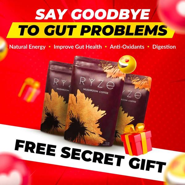 This static square ad uses a high-contrast red background to highlight product benefits and an offer for a free gift to drive customer acquisition.