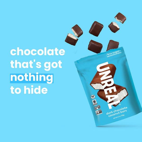 chocolate bars, candy bars, chocolate candy, coconut chocolate, dark chocolate, chocolate snacks, protein bars, product launch, minimalist, playful, fresh, blue, brown