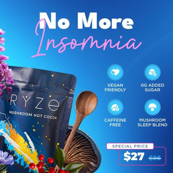 A square ad creative highlighting the health benefits of mushroom hot cocoa with a direct, benefit-led headline and a clear special price incentive.