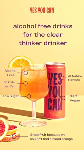 A clean, bright infographic style ad for an alcohol free spritz drink that highlights key product ingredients and benefits with clear callouts.