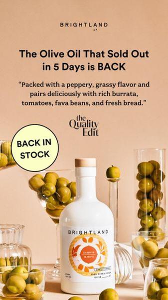 This creative utilizes a premium product-centered composition with a strong scarcity-driven headline to signal high demand for its extra virgin olive oil.