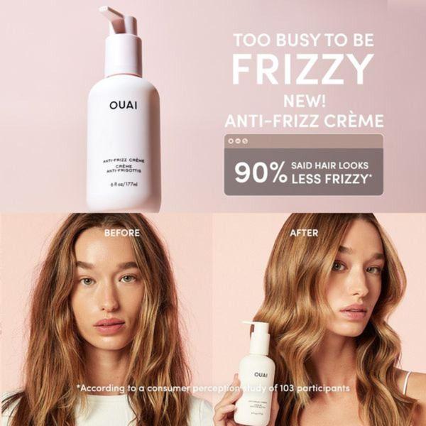 hair cream, anti-frizz cream, frizz control, hair treatment, styling cream, smoothing cream, hair serum, product launch, social proof, minimalist, fresh, trustworthy, pink, neutral