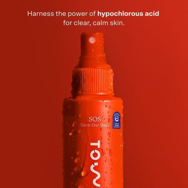 facial serum, skincare serum, face treatment, skin serum, hypochlorous acid serum, acne treatment, skincare product, product launch, brand awareness, minimalist, bold, energetic, red, orange
