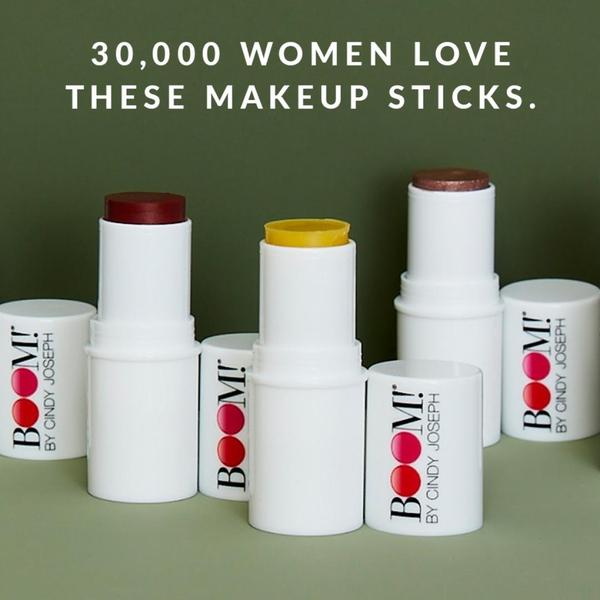 makeup sticks, cosmetic sticks, beauty sticks, lip color, cheek color, multi-use makeup, cream makeup, social proof, product launch, minimalist, fresh, trustworthy, green, neutral