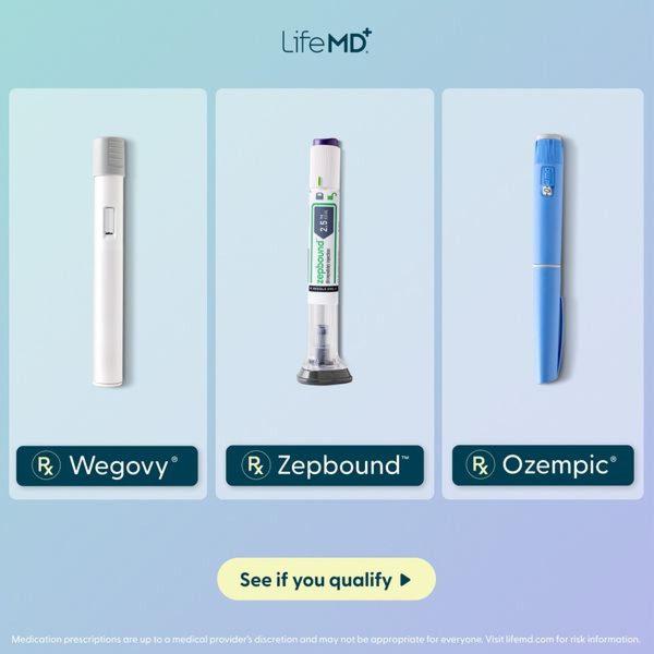 A clean, minimalist 1:1 square graphic comparing three different injectable weight loss pens against a soft gradient background.