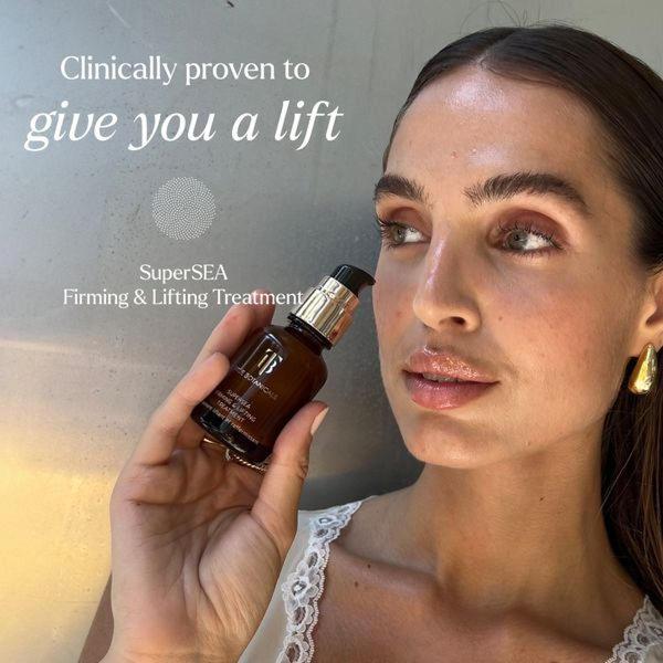 facial serum, anti aging serum, firming serum, lifting treatment, skincare serum, face treatment, beauty serum, product launch, brand awareness, lifestyle, luxurious, trustworthy, neutral, brown
