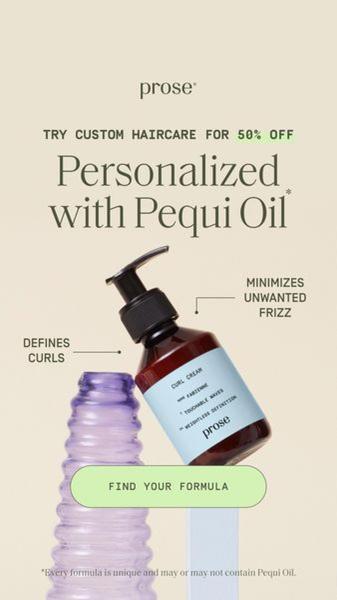 A vertical-format product ad featuring a bottle of curl cream alongside abstract shapes, using direct annotations to highlight key product benefits.