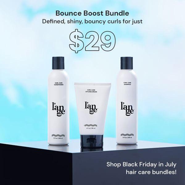 A high-conversion promotional ad featuring three hair care products set against a clear, bright sky background with a distinct price callout.