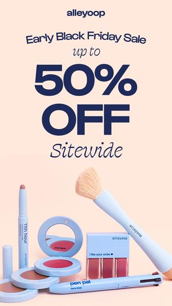 makeup, cosmetics, beauty products, lipstick, blush, makeup brush, makeup set, sale promotion, minimalist, calm, fresh, pastel, blue, black friday