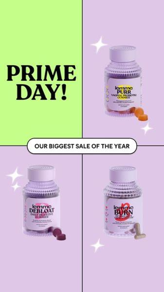 A 9:16 vertical grid layout showcasing three different probiotic gummy supplement bottles, highlighting a major site-wide sale event.