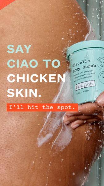 body scrub, exfoliating scrub, glycolic scrub, skin scrub, body exfoliant, shower scrub, skincare scrub, product launch, ugc style, playful, orange, blue