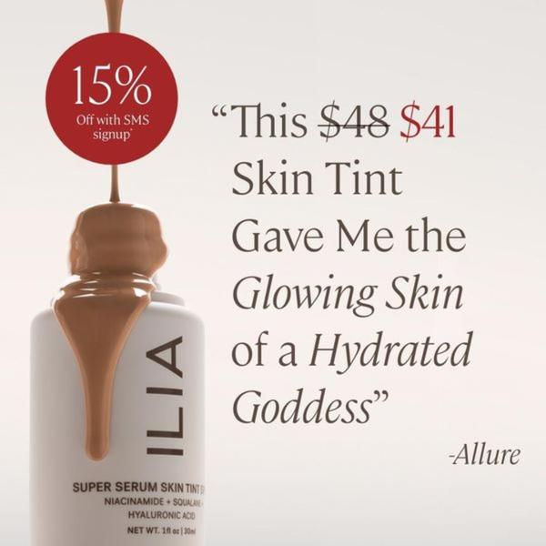 skin tint, tinted serum, face tint, liquid foundation, makeup base, complexion product, beauty serum, sale promotion, social proof, minimalist, luxurious, trustworthy, neutral, red