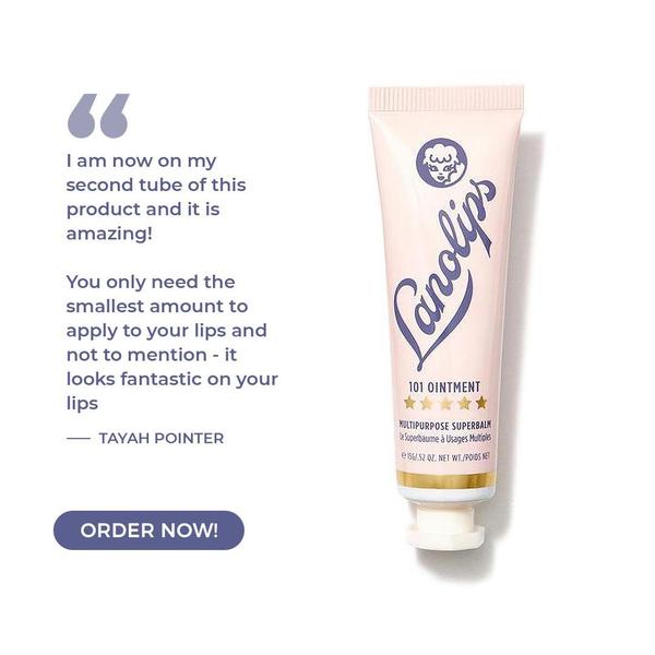 A clean, minimalist 1:1 ad featuring a product tube alongside a glowing customer quote to build immediate brand trust.
