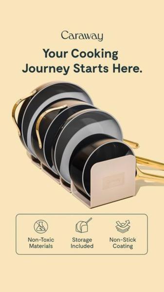 This creative showcases a complete non-stick cookware set in a clean, high-contrast studio setting, highlighting key product benefits through simple iconography.