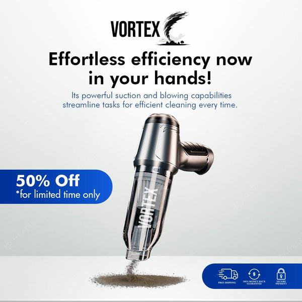 This ad creative highlights the suction power of a portable vacuum cleaner with a clear offer to drive immediate conversion.