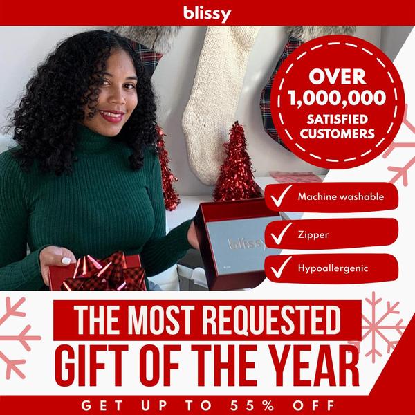 A 1:1 social media ad featuring a holiday-themed product gift box with a prominent offer headline and social proof.