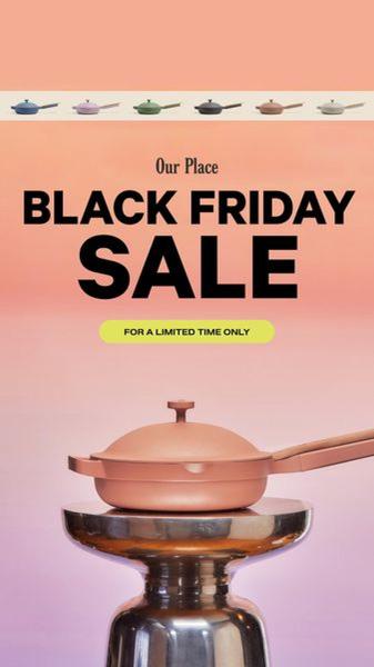 A vertical ad creative for a Pan featuring a soft peach-to-purple gradient background, centered product placement, and a bold sale announcement.