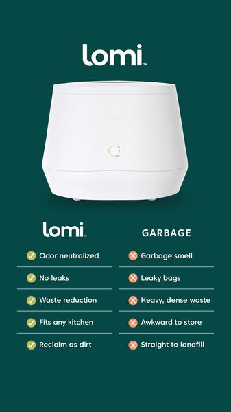 A side-by-side comparison chart illustrating the benefits of using a kitchen composter versus standard garbage disposal methods.