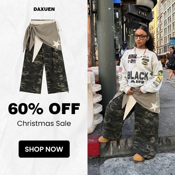 A square-format ad featuring a direct side-by-side comparison of product detail and lifestyle street styling with a prominent 60% off discount overlay.