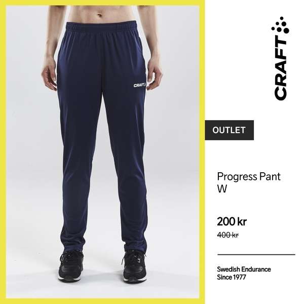 A square-format static ad highlighting discounted running pants with a clean, brand-focused layout and minimalist color scheme.