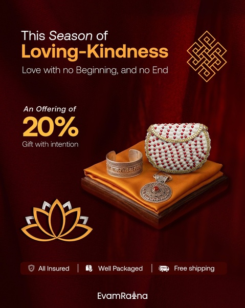 A sophisticated, warm-toned display of jewelry items centered on a 20% promotional offer for the holiday season.
