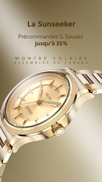 gold watch, solar watch, solar powered watch, analog watch, stainless steel watch, discount offer, new arrival, minimalist, editorial, luxurious, trustworthy, gold, neutral