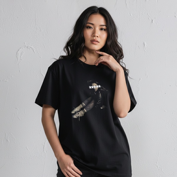 graphic t-shirt, cotton t-shirt, crew neck tee, black t-shirt, printed shirt, new arrival, lifestyle, minimalist, calm, trustworthy, neutral, black