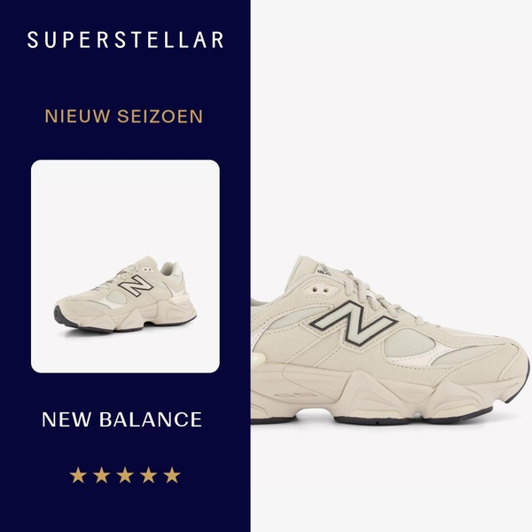 A high-contrast, clean 1:1 square ad creative showcasing a neutral-toned running shoe against a bold dark blue background, emphasizing product design.