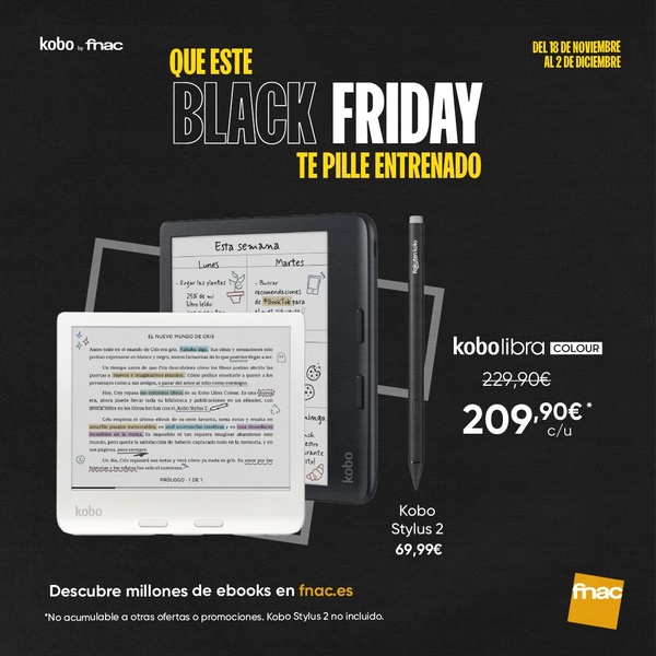 This promotional graphic features an e-reader device alongside a digital stylus, emphasizing the Black Friday discount window with clear pricing and deadline information.