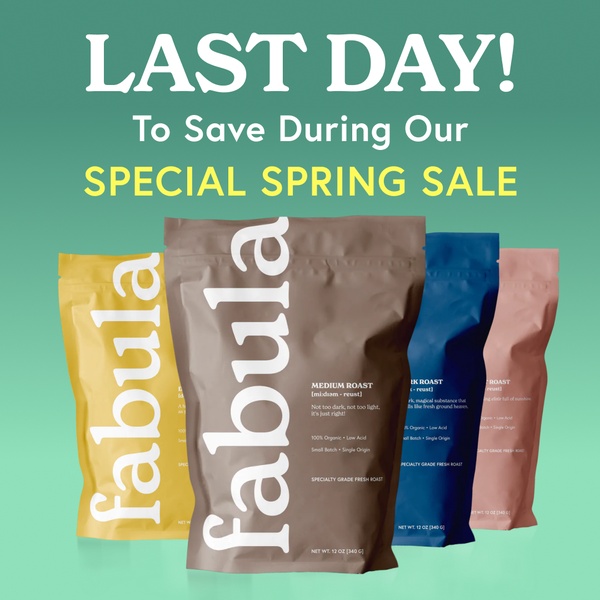 A clean, high-contrast promotional graphic featuring a row of coffee bags with a clear, urgent 'Last Day' headline for a seasonal sale.