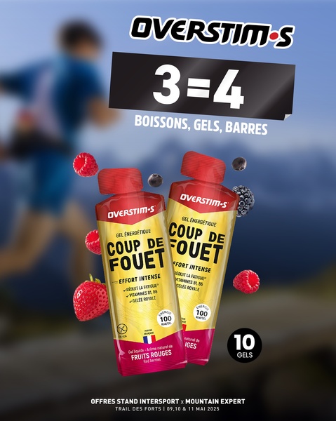 This creative showcases energy gels with a bold 3=4 offer, clearly highlighting product benefits and event details against a blurred outdoor sporting background.