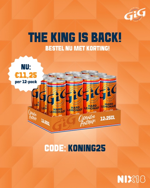A high-contrast, orange-themed ad promoting a limited-time discount on a 12-pack of hard lemonade using a bold headline and discount code.