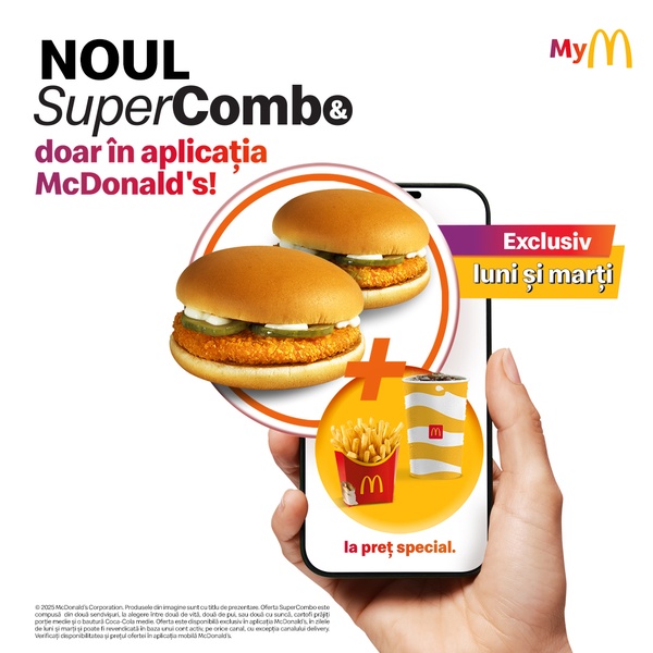 A high-conversion 1:1 square graphic featuring a fast food burger meal combo held in a hand-held smartphone interface to emphasize app exclusivity.