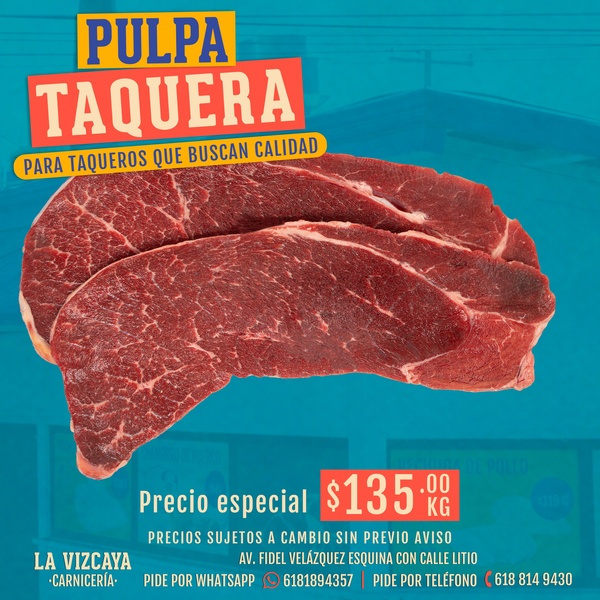 A high-contrast 1:1 square retail advertisement for premium meat featuring price incentives and contact information for local customers.