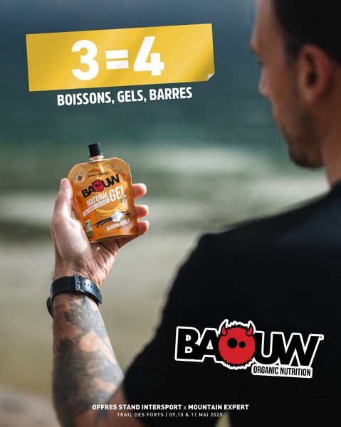 A clean 4:5 vertical ad creative featuring a hand-held energy gel pouch with a bold 3=4 promotional headline overlay.