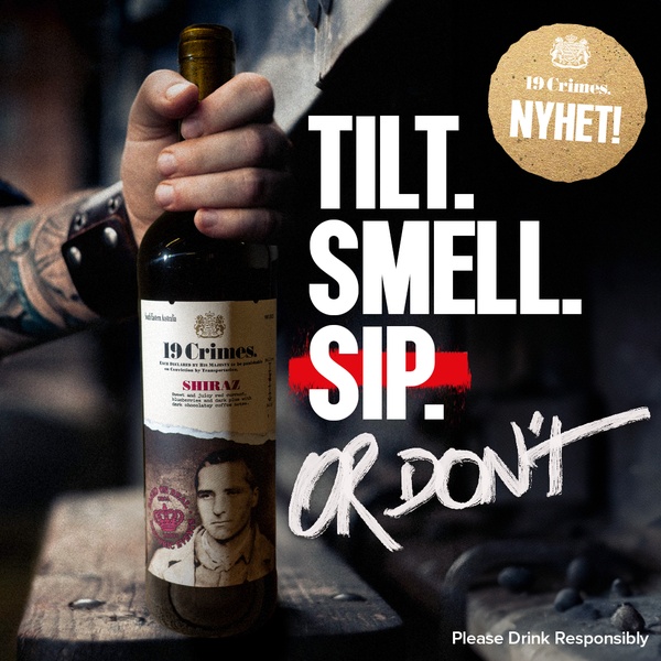 A high-contrast, moody shot featuring a hand holding a bottle of wine with bold, centered typography guiding the viewer through a tasting ritual.