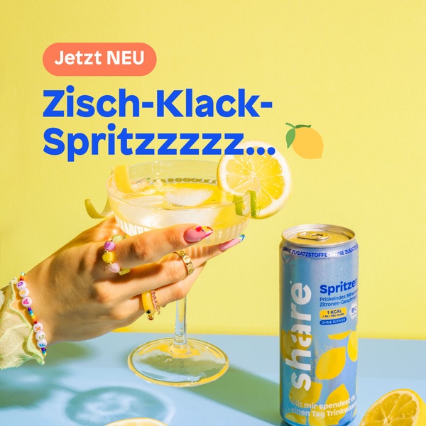 A lifestyle-focused social ad showing a refreshing drink in a glass with a lemon slice, emphasizing the sensory experience of a new sparkling beverage.