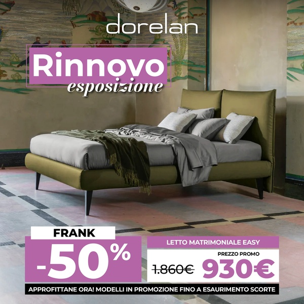 A clean, high-contrast display ad for a Matrimoniale Bed that clearly states a 50% discount to drive immediate inventory turnover.