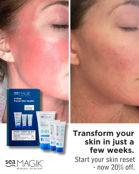 skincare set, facial cleanser, face moisturizer, face exfoliator, skincare routine, discount offer, product demo, lifestyle, trustworthy, neutral, blue