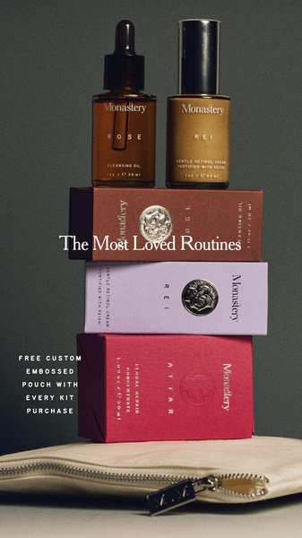 skincare kit, face oil, retinol cream, skincare routine, facial concentrate, bestseller push, bundle offer, minimalist, editorial, luxurious, calm, neutral, brown, purple