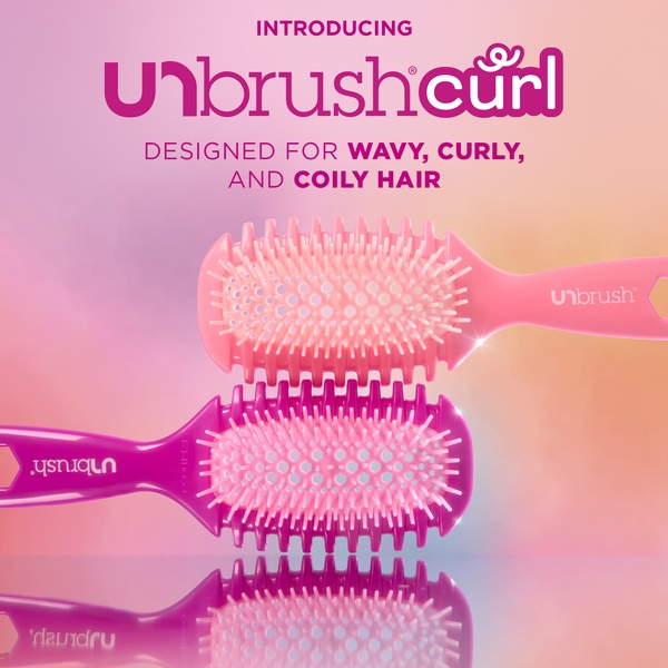 A high-contrast, dual-product creative for a hair detangling brush, featuring a pink color palette and direct value proposition text.