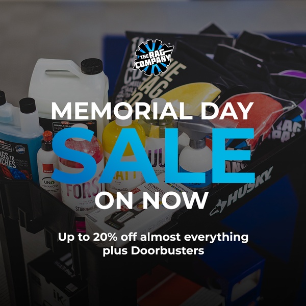 A high-contrast, text-heavy promotional graphic showcasing a collection of car detailing products organized on a utility cart.