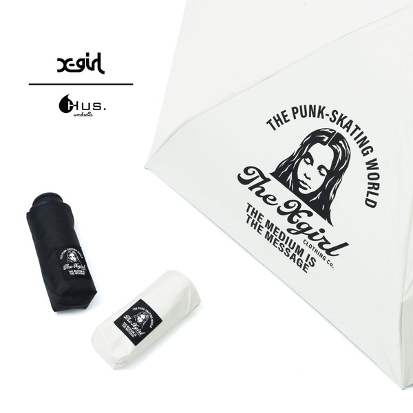 A high-contrast, clean studio shot of a branded umbrella in both its folded and open state to showcase design and portability.