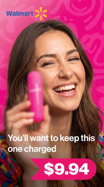 A 9:16 portrait ad featuring a smiling model holding a pink vibrator, emphasizing an accessible price point to drive impulse purchases.