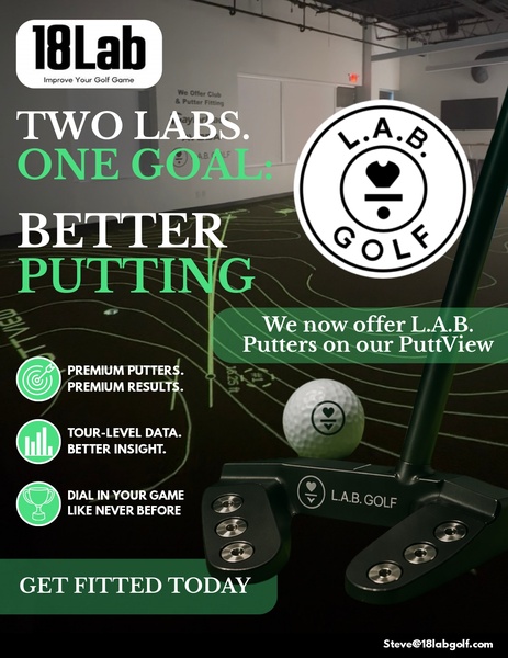 A clean, instructional image for a professional putter fitting service that highlights the equipment and the precision of the analysis.