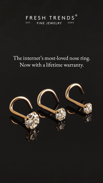 A clean, high-contrast studio shot of three gold nose rings with a clear value-add headline.