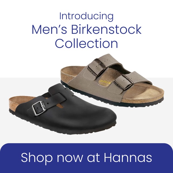 A clean, studio-lit display of two core sandal styles against a neutral split-toned background with clear brand call-to-action.