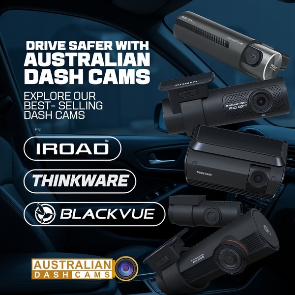 A high-authority, 1:1 format ad showcasing multiple premium dash cam models to build consumer trust.