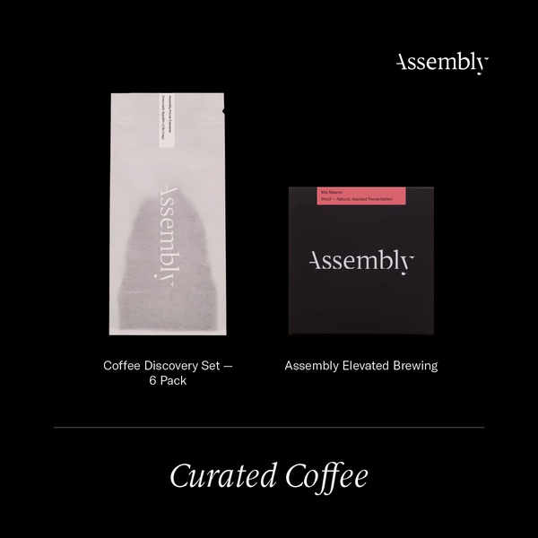 A minimalist, high-contrast product hero ad for coffee sets featuring sharp typography and clean, sophisticated layout.